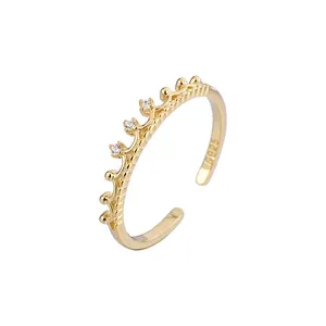 Neuer 925er Sterling silber Kronen diamant 18 Karat vergoldeter verstellbarer Damen ring mit hohem Schmuck