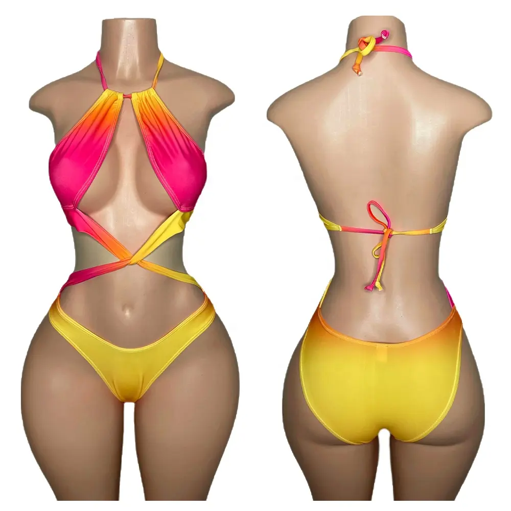 Disponibile Bikini da donna Sexy allacciato al collo costumi da bagno bellissimi pezzi di fascia alta fasce elastiche clip regolabili costumi da bagno Bikini