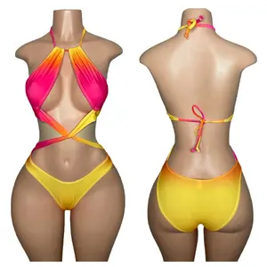 In stock Women Sexy Halter Bikini Beachwear Beautiful high end pieces Elastic bands Adjustable clips Swimwear Bikini
