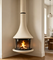 Cheminée suspendue au plafond en laiton sans fumée, personnalisée, grande taille, pour hôtel, au gaz naturel, avec foyer en bois, OEM