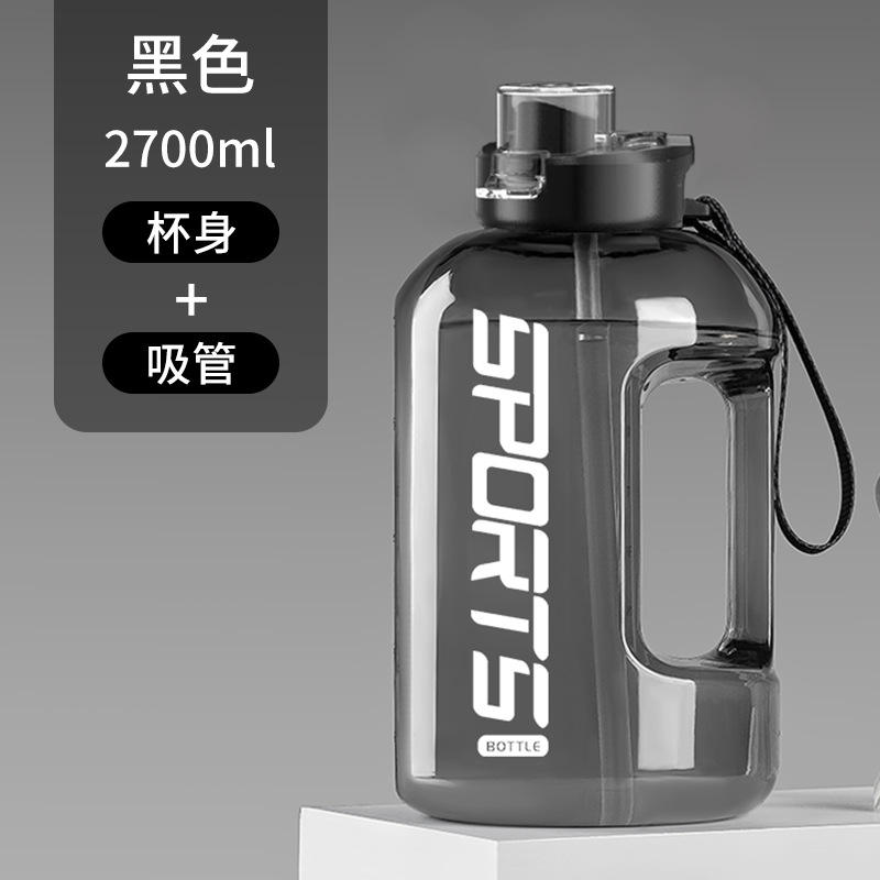 Straw type, can be filled with hot water, transparent black, 2700ml