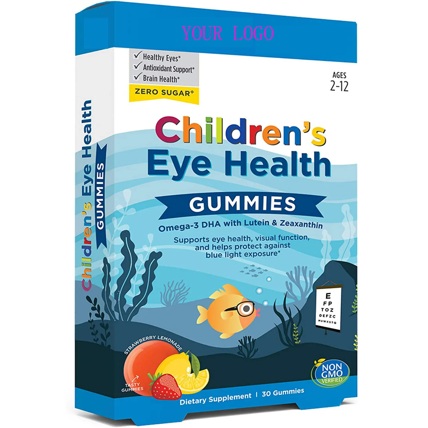 Gomitas para la salud de los ojos para niños, 30 gomitas para la salud de los ojos tropicales, 600 mg, Total de Omega 3s con EPA y DHA