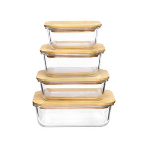 Baby Food Grade Microwavable Rectangle Glass Containers Set with Bamboo Lid BPA Free & Eco-Friendly Europe Style Multifunction - Product Image 1