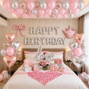 Set de Globos para Cumpleaños de Mujer, Corona, Lazo, Letras de Feliz Cumpleaños y Globos de Corazón, Globos de Látex - Product Image 1