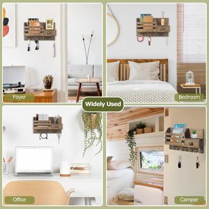 Passing On The Kingdom Wooden Wall Mount Mail Key Organizer With Drawer And <b>Hooks</b> For Entryway Storage - Product Image 4