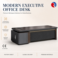 Bureau de direction minimaliste avec panneau frontal texturé, armoire latérale verrouillable et plateau large