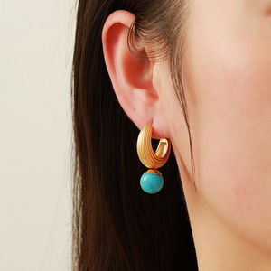 Boucles d'oreilles en acier inoxydable avec turquoise bleue, plaquées or 18 carats, design géométrique pour femmes - Product Image 2