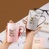 Mug en céramique à motif marbre nordique 350 ml avec poignée dorée, compatible lave-vaisselle et micro-ondes, échantillon gratuit, pour le thé de l'après-midi, usage domestique, fête des mères