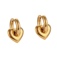 Boucles d'oreilles pendantes en forme de cœur creux amovibles Boucles d'oreilles en acier inoxydable plaqué or 14 carats Pvd