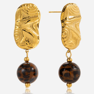Pendientes de gota Retro de nueva tendencia, joyería de moda para mujer, Pendientes colgantes de acero inoxidable con bola de resina de leopardo para mujer - Product Image 5