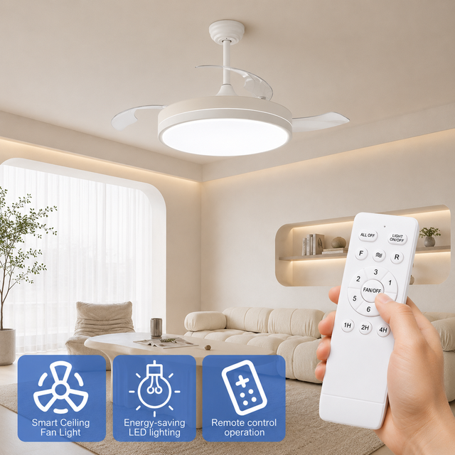 Cold Air 5 Speed Wind Speed Retractable Living Room White BLDC Motor Ceiling Fan with LED Light