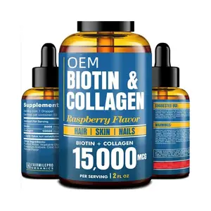 Vendita calda OEM biotina liquida e collagene-gocce vitaminiche per la crescita dei capelli per donne e uomini-gocce di collagene biotina Extra forza