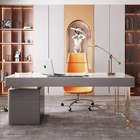 Dessus en marbre de haute qualité Design Home Office Desk Set Luxury Gold Stainless Steel Table d'ordinateur Bureau de travail