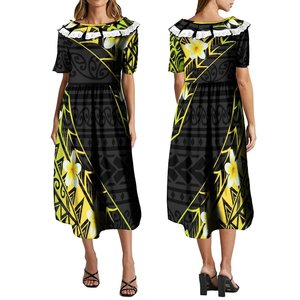 Abiti personalizzati in stile isola pacifica da donna eleganti con rifiniture in pizzo abito Midi <span class=keywords><strong>abbigliamento</strong></span> polinesiano taglie forti abiti da donna - Product Image 4