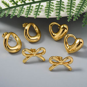 Pendientes de Botón de Acero Inoxidable Chapados en Oro de 18k, Diseño Geométrico de Moda, Lujosos y Personalizados, Unisex - Product Image 5