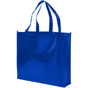 Reusable Grocery Tote Bag Large Laminated Non-woven Shopping Tote Bag Non Woven Royal Blue Accept Customized Logo Rope Handle