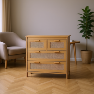 Mobile in Rattan con 4 Cassetti, Finitura Naturale, Facile Montaggio, Arredamento per Camera da Letto e Soggiorno, Design Moderno Scandinavo - Product Image 2