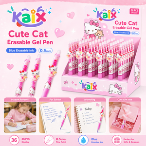 Stylo gel effaçable à la chaleur KAIX Cute Cat, logo personnalisé en gros, encre bleue 0,5 mm, ensembles <span class=keywords><strong>de</strong></span> stylos gel à friction pour la prise <span class=keywords><strong>de</strong></span> notes en classe - Product Image 3