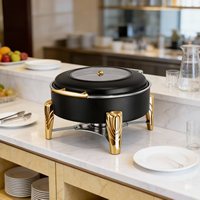 Chauffe-Plat Rond Hydraulique en Acier Inoxydable Blanc 6L à Chauffage Alcool pour Buffets Hôtels et Restaurants