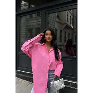 เสื้อเชิ้ตผ้าป๊อปลินสีชมพูสไตล์ลำลอง ปักลายทาง แต่งกระเป๋าผ้าฝ้ายถักแบบวินเทจ สำหรับใส่ทำงาน ไซส์ XS ฤดูใบไม้ผลิ ฤดูร้อน ฤดูใบไม้ร่วง - Product Image 3