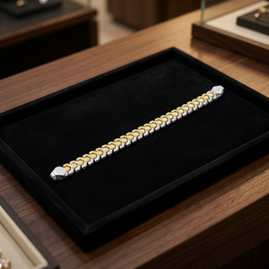 925 Sterling Silver Two Tone Gold Plated V Shape Link Chain Bracelet Stylish Modern Hand Chain Jewelry <b>Men</b> Wholesale Gift - Product Image 5