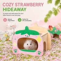 Rumah Hamster Kayu Semi Tertutup Motif Gingerbread Stroberi, Sarang Hewan Peliharaan Kecil yang Nyaman, Grosir, Supplier OEM ODM