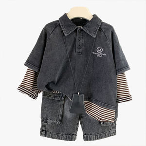 Camiseta Polo a Rayas Estilo Coreano Otoño 2026 para Niños, Camiseta Vintage con Cuello para Niños - Product Image 1