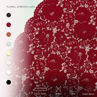 Tissu en dentelle extensible florale YY Premium 145 cm, mélange coton-viscose, bord festonné, dentelle rouge pour robe de mode, vente en gros