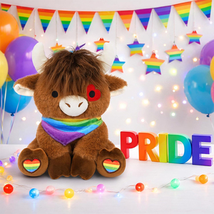 Peluche Personalizado de Vaca Highland de 8 Pulgadas con Diseño de Arcoíris, con Pañuelo de Arcoíris, Regalo Suave y Adorable para Niños, Amigos y Amantes - Product Image 2
