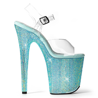 Chaussures de pole dance 20 cm (8 pouces) à plateforme en strass, dessus en PVC transparent pour performance sur scène en boîte de nuit, logo personnalisé OEM