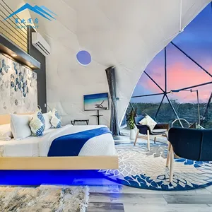 カスタム2024防風グランピングドームテント屋外4m/5m/6m透明ホテルリゾート測地線イグルードームテントバスルーム付き