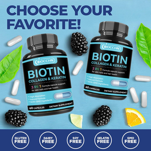 Cápsulas de Biotina 5000mcg, Suplemento para el Crecimiento del Cabello con Colágeno, Orgánico, Vegano, Marca Privada, Fabricante OEM, Apoyo para Piel y Uñas - Product Image 2