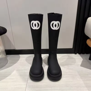 Zapatos de lujo para mujer, de cuero, estilo casual, color sólido, botas largas para mujer, tacón grueso, cremallera trasera, botas de moda hasta la rodilla para mujer - Product Image 2