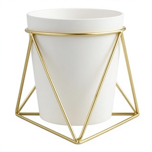 Maceta minimalista de hierro blanco con patas de alambre, diseño minimalista, decoración interior para plantas verdes - Product Image 1