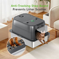 Caja de Arena para Gatos de Acero Inoxidable con Desodorante de Plasma, Tamaño XXL, Monitoreo en Tiempo Real, Sensor Infrarrojo, Capacidad de 65L