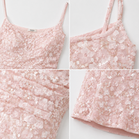 Anjie OEM ODM Vestido Mini Bodycon Rosa de Lentejuelas para Mujer, Etiqueta Privada Personalizada, con Tirantes Fruncidos, para Club y Fiesta de Graduación, Venta al por Mayor