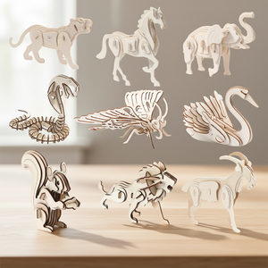 Ensemble de puzzles en bois 3D sur le thème des animaux du zodiaque, jouet éducatif pour enfants, modèle de bricolage, stimule l'imagination, la construction manuelle et la créativité - Product Image 4