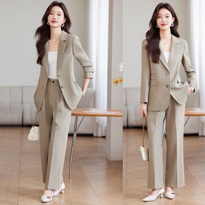 Women's Suit Set Solid Color Two Piece Wide Leg Pants Anti Wrinkle Casual Style Spring Autumn 2025 - Product Image 1