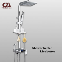 Ensemble de douche thermostatique numérique argent chaud Kit de robinet mural à LED intelligent avec finition chromée Surface brossée