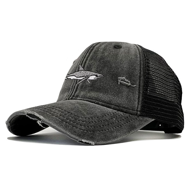 Factory Wholesale Shark Embroidery Baseball Cap for Men High Quality Curved Brim Sports Casual Washed Old Style for Men Women