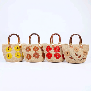 Sac à main bohème en paille pour femme, broderie florale, bandoulière amovible, fermeture éclair, fait main, grande capacité, sac de plage écologique - Product Image 1