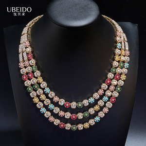 Ensemble collier et boucles d'oreilles de luxe multicolores en zircone cubique, bijoux de mariage pour femmes, accessoires de mode, cadeau - Product Image 4