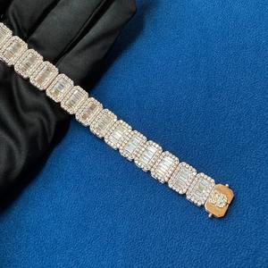 Buena calidad Moissanite redondo y Baguette diamante amarillo chapado en oro plata esterlina 925 tenis joyería pulsera para la venta - Product Image 4