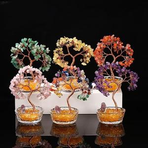 Vente en gros 13-14cm pierres de guérison naturelles <span class=keywords><strong>cristal</strong></span> arbre d'argent Feng Shui porte-bol en verre arbre de vie de pierres précieuses mixtes arbre de <span class=keywords><strong>cristal</strong></span> - Product Image 5