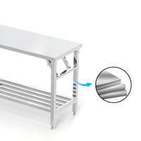 Fournisseur direct, table de travail pliable à 2 niveaux en acier inoxydable 304, étagère de rangement grande capacité, station de buanderie, établi