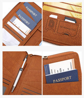 Nouveau portefeuille long minimaliste en PU anti-RFID et anti-magnétique avec fermeture éclair pour documents de voyage, passeports, billets, rangement multifonctionnel