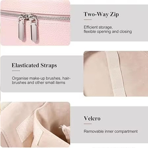 Custom Logo PU Leather Travel Makeup <b>Bag</b> Double Zippers Luxury Quilted Personalised Customizable Portable Water Resistant - Product Image 4