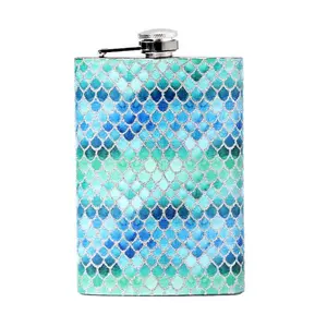 Colored Mermaid Fish Scale Design Portable Stainless Steel Leak-Proof Alcohol Whiskey Liquor Wine 8oz Hip Flask Travel Bottle