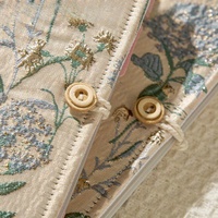 Carnet à feuilles mobiles vintage avec couverture en tissu brodé de fleurs, pages détachables et boutons élégants