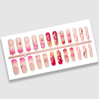 24 faux ongles à presser, forme cercueil, rose French, motif étoile de mer magenta, avec lime à ongles, vente en gros et dropshipping
